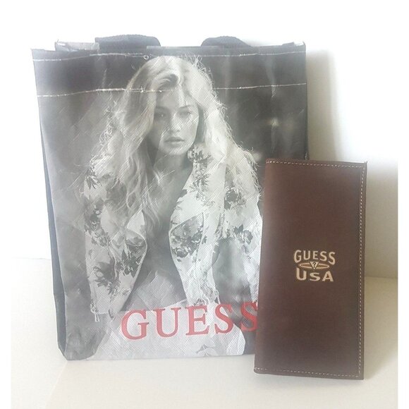 GUESS USA Vintage Suede Like Wallet Soft 7" X 3.5" Brown Unisex with Tote Lot - Picture 3 of 10